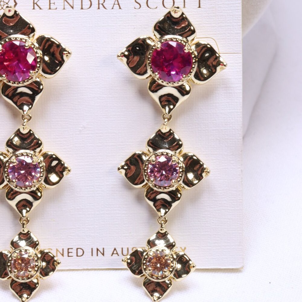 Kendra Scott Lily Mix 14K Gold Over Brass Statement Earrings in Pink $60 New - Picture 3 of 5